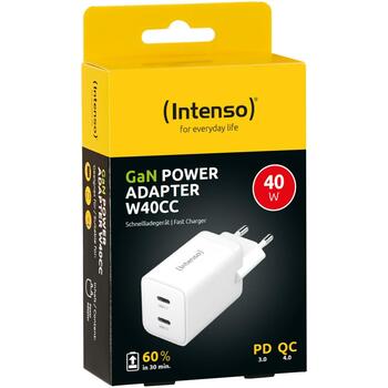 Intenso strāvas adapteris 7804012, 2x USB-C, 100-240 V, 40 W, ātrā uzlāde, balts (7804012)