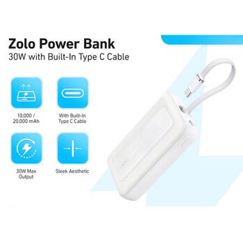 Компактный 30W премиальный внешний аккумулятор с встроенным кабелем USB-C 10000 мА·ч Белый A1688H21 Anker (A1688H21)