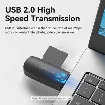 Vention atmiņas karšu lasītājs CLEB0, 60mm, USB, melns, 2 sloti, 1 gab., polietilēna maisiņš, saderīgs ar Win 11/10/8/Vista/XP (CLEB0)