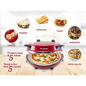 Beper Пицца Сковорода P101CUD301, 1200 W, 31 см, Красный, Неприлипающая, Регулировка температуры, 5 уровней готовки (P101CUD301)
