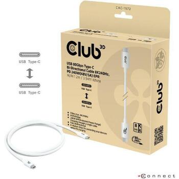 Club3D док-станция CAC-1572 USB-C к USB-C 1.2м белый, 80Gbps, 240W, 4K540Hz, E-Marker, 30AWG (CAC-1572)
