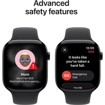 Apple Умные часы Series 11 MFC24ET/A, 46mm, 64GB, Аккумулятор, GPS, LTE, Черный спортивный ремешок, 24ч работы от аккумулятора (MFC24ET/A)