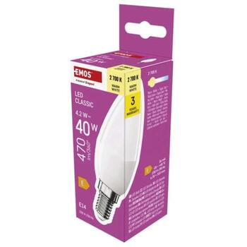 Emos LED лампочка Classic Candle ZQ3E21, 4,2 Вт, 470 лм, теплый белый, E14, 30 000 часов, 240°, 2 700 K (ZQ3E21)