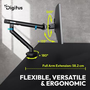 Digitus настольное крепление для монитора DA-90469, 35 дюймов, 10 кг, VESA 75x75 100x100 мм, черный, наклон, поворот, вращение (DA-90469)