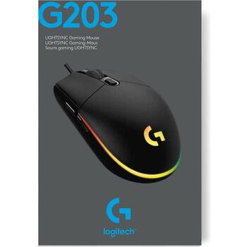 Logitech USB оптическая мышь G203/WHITE 910-005797, 8000 DPI, 6 кнопок, RGB подсветка, 2.1m кабель (910-005797)