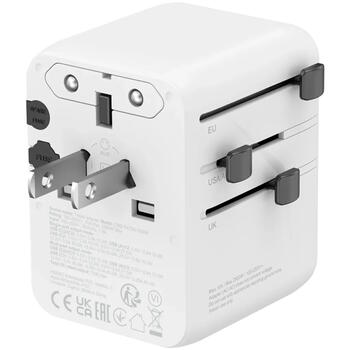 Kompakts ceļojumu lādētājs ar 70 W maksimālo jaudu un savietojamību EU UK US AUS kontaktligzdām OnTour 70 EU UK US AUS 70W Balts CNS-TA70W1006W CANYON (CNS-TA70W1006W)