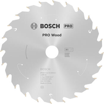 Standard for Wood 160x20/15.875x1.5/1.0x24T, Rokas ripzāģiem PRO WOOD CORDLESS RIPZĀĢA ASMENS, 2608837676, BOSCH (2608837676)