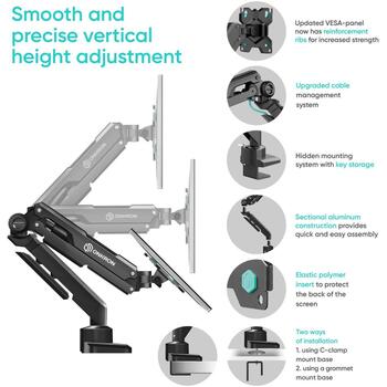 Onkron monitors dispeja piederums G90-B, maksimālā slodze 10 kg, minimālais ekrāna izmērs 33 cm, maksimālais ekrāna izmērs 86.4 cm (G90-B)