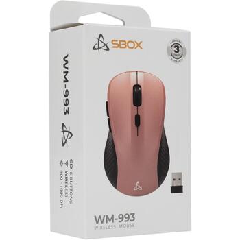 Sbox Pele WM-993P, 6D, 1600 DPI, 2x AAA, bezvadu, gumijas pārklājums, saderīga ar Windows un MacOS (WM-993P)