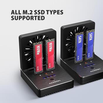 Axagon ADSA-M2C22 док-станция 2x M.2 NVMe/SATA SSD, 20 Gbit/s, USB-C 3.2 Gen 2x2, клонирование, вентилятор (ADSA-M2C22)