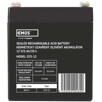 Emos SLA Аккумулятор B9679, 12 В, 5 Ач, Faston, 6,3 мм, AGM, 1 шт, 1,65 кг, 5 лет (B9679)