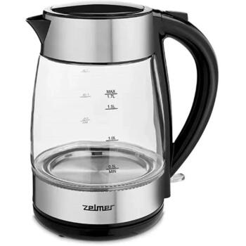 Zelmer ZCK8011 электрический чайник, 1.7л, 2200Вт, стекло, нержавеющая сталь, 360° подставка, автоотключение (71504675P)