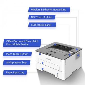Pantum Лазерный принтер P3010DW, 1200 x 1200 DPI, 30 стр/мин, 60000 стр/мес, Wi-Fi, LCD, 1 картридж, двусторонняя печать (P3010DW)
