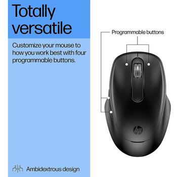 HP 515 bezvadu pele 9C2F7AA#ABB, 4000 DPI, 2.4 GHz, 10 m, 5 pogas, USB Type-A uztvērējs, USB Type-C uzlāde, melna (9C2F7AA#ABB)