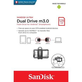 SanDisk USB флеш-накопитель SDDD3-128G-G46, 128 ГБ, USB Type-A / Micro-USB, скорость чтения 150 МБ/с, слайдер (SDDD3-128G-G46)