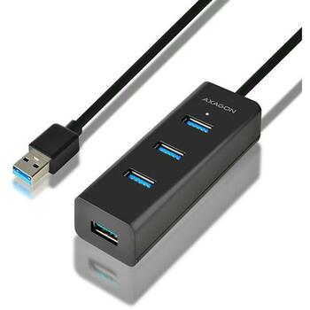 Axagon USB centrmezgls HUE-S2BL 4 USB 3.0 porti, 1.2 m kabelis, 2A uzlāde, matēts korpuss (HUE-S2BL)