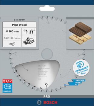 Standard for Wood 160x20/15.875x1.5/1.0x36T, Rokas ripzāģiem PRO WOOD CORDLESS RIPZĀĢA ASMENS, 2608837677, BOSCH (2608837677)