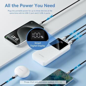 Vention Power Bank FHLW0 20000mAh, 22.5W, LED дисплей, зарядка 3 устройств одновременно (FHLW0)