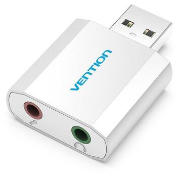 Звуковая карта Vention VAB-S13, USB, 2.1 канала, 16 бит, 3.5 мм выход для наушников, серебристый (VAB-S13)