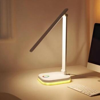Hawk HWDL001WH galda lampa, 5W, LED, 3000-6500K, 5 krāsu temp., regulējama, USB-C, taimeris, RGB (HWDL001WH)