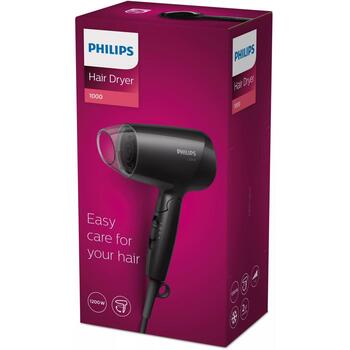Philips matu fēns BHC010/10 1200 W, 3 siltuma līmeņi, 1 ātrums, salokāma rokturis, melns, 1,5 m vads, aukstā gaisa funkcija (BHC010/10)