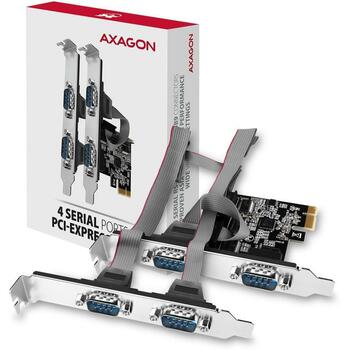 Axagon Adapteris PCEA-S4N 4x RS-232 250 kBd PCIe 5 Gbit/s, CE, RoHS, SP un LP, 1 gab. (PCEA-S4N)