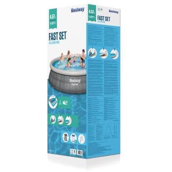 Bestway Надувной бассейн 57372, 12 362 л, 457 x 457 x 107 см, 1 бассейн, фильтровальный насос, лестница безопасности (57372)