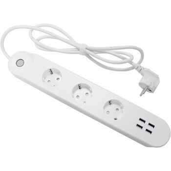 Denver Умная сетевой фильтр 118141100020, AC230V 16A, 3 розетки, 4 USB, 2,4 GHz Wi-Fi, голосовое управление (118141100020)