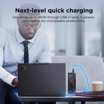 Lenovo 40AL140WWW 140W умный power bank для ноутбука, 20000mAh, Li-Ion, 2xUSB-C, 1xUSB-A, 5A, 28V, дисплей, черный (40AL140WWW)