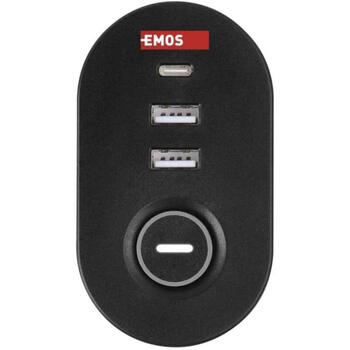 Emos Удлинитель P1321PD, 1,5 м, 3× 2P + PE, 2× USB-A QC 3.0 18 W, 1× USB-C PD 20 W, 3680 W, PVC, защита от детей (P1321PD)