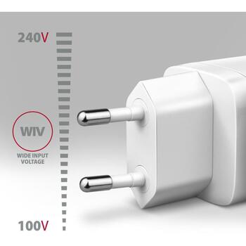 Axagon настенный зарядное устройство ACU-PQ30W 30W, 100-240V, 2xUSB, быстрая зарядка, защита от перегрузки, белый (ACU-PQ30W)