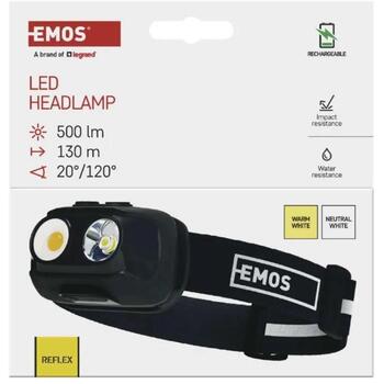 Emos COB LED Перезаряжаемый Налобный Фонарь P3542, 500lm, 130m, Li-pol 1200mAh, 7 режимов, IP44, USB-C (P3542)