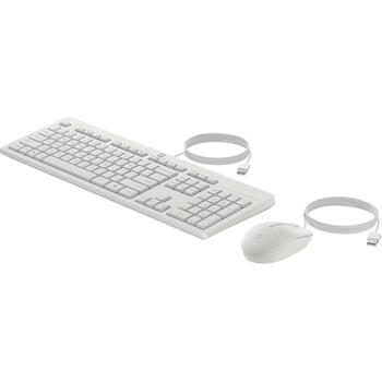 HP 225 проводной комплект мыши и клавиатуры AW5S6AA#ACB, USB, 1200 DPI, оптическая, 3 кнопки, полноразмерная, белая, для офиса (AW5S6AA#ACB)