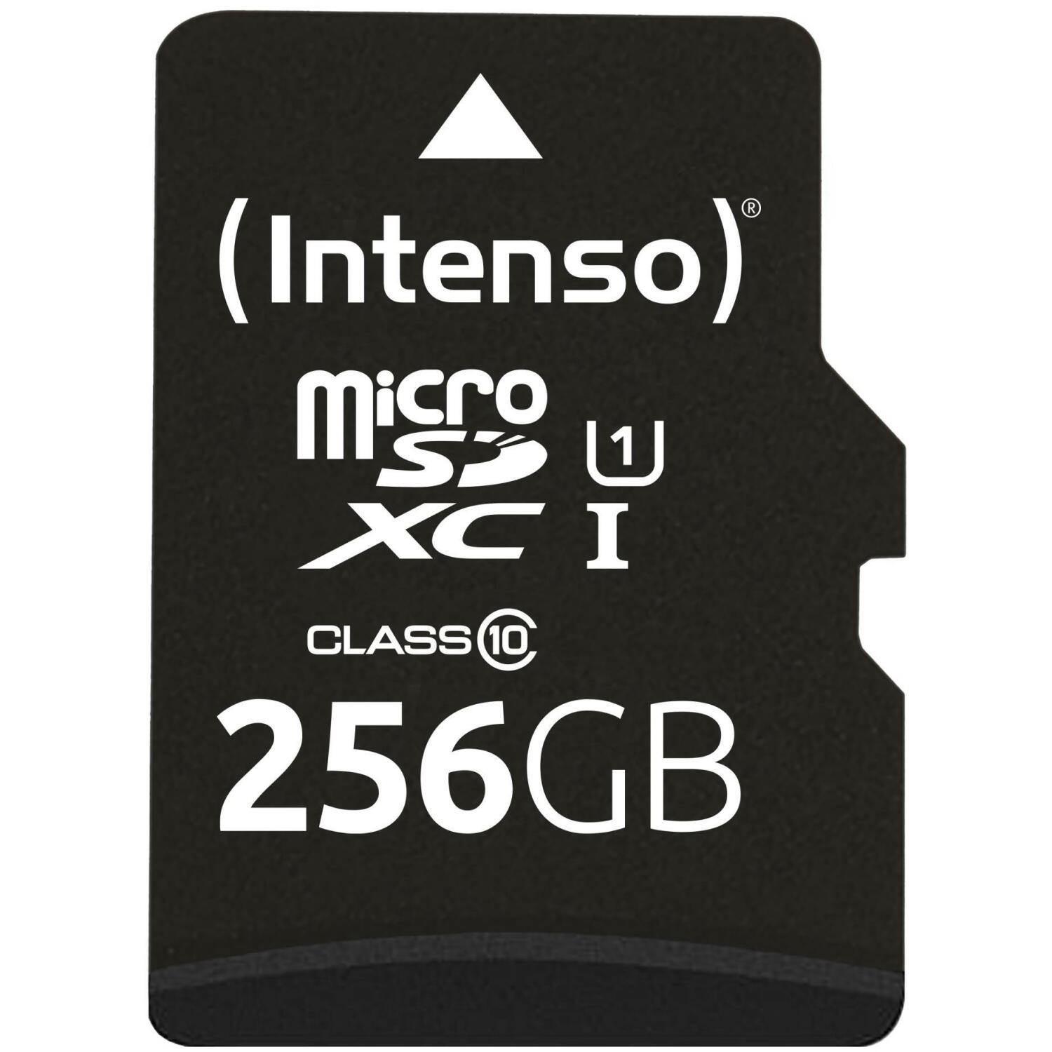 Intenso карта памяти MicroSDXC 3423492 256 ГБ, UHS-I, скорость чтения 90 МБ/с, класс 10, U1, адаптер в комплекте (3423492)