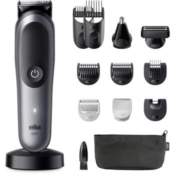 Braun matu trimmeris AIO7560 80789908, 14 pakāpieni, 0.5-21mm, 120min, 1.5h, Li-Ion, bezvadu, ūdensizturīgs, 13in1 komplekts (AIO7560)