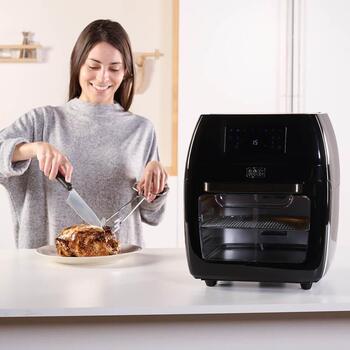 Black Decker Karstā gaisa friteris 12L ES9730030B, 1700W, 40-200°C, 6h taimeris, melns, digitālais displejs, nelīpošs (ES9730030B)
