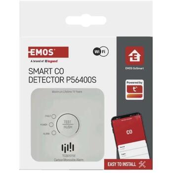 Emos CO детектор TCS0101W P56400S, 93 × 30 × 93 мм, Wi-Fi, 10 лет, 15–93 %, IP30, 2 × 1,5 V AA, Android, iOS, память тревог (P56400S)