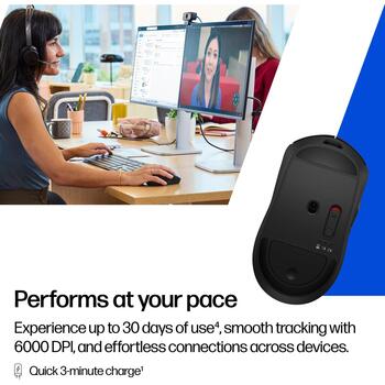 HP 705 bezvadu datorpele AZ7B1AA#ABB, 6000 DPI, Bluetooth 5.2, USB Type-A, 8 pogas, 7 programmējamas, klusais klikšķis, melna (AZ7B1AA#ABB)