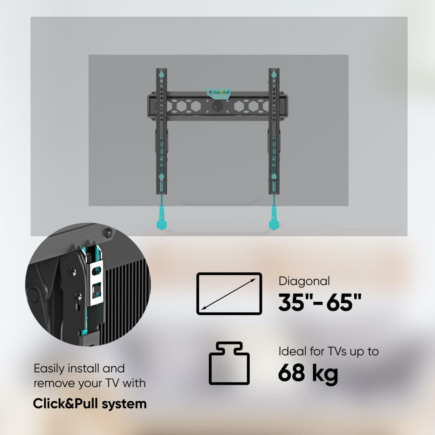 Onkron televizora stiprinājums TM5-B, 32-70'', 60 kg, VESA 75x75-400x400 mm, slīpums 0-12°, attālums no sienas 35-145 mm (TM5-B)