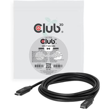 Club3D USB-C strāvas kabelis CAC-2506, 2m, 240W, USB-C uz USB-C, USB PD 3.1 EPR, 48V/5A, E-Marker, datu pārraides bloķētājs, melns (CAC-2506)
