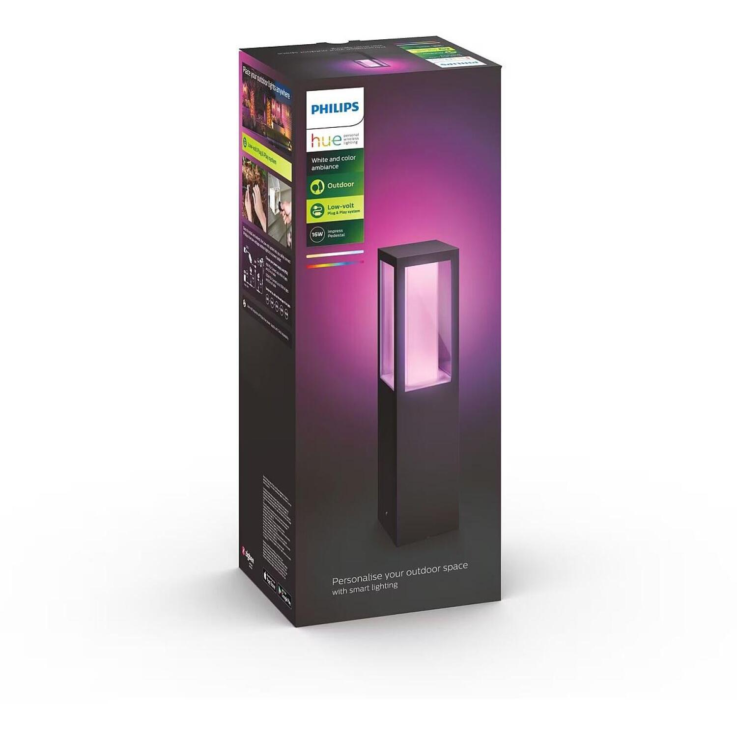 Philips Hue уличный пьедестальный фонарь Impress 8718696170526, 8Вт, 1200лм, IP44, 2000-6500K, LED, черный, Bluetooth/Zigbee (8718696170526)