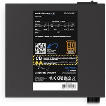Endorfy Datora barošanas bloks Vero L5 Bronze 600W EY7A005, 600W, 200-240V, 50Hz, 1 ventilators, 80 PLUS Bronza (EY7A005)