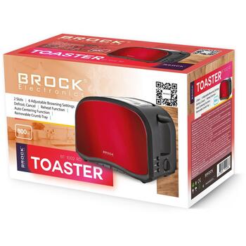 Brock BT 1002 RD tosteris, 800W, 2 maizītes, sarkans, nerūsējošais tērauds, 6 līmeņi, atkausēšana, uzsildīšana (BT 1002 RD)