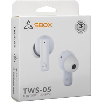 Sbox Беспроводные наушники EB-TWS05-W, 20-20000Гц, 32Ω, 97дБ, Bluetooth 5.4, 3-4ч время разговора/музыки, 10м диапазон (EB-TWS05-W)