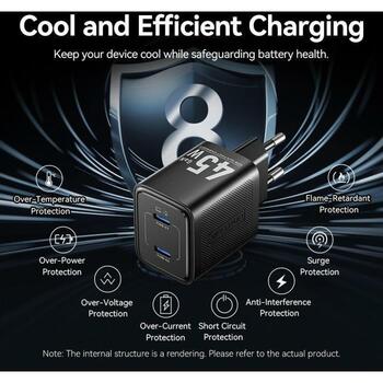 Vention lādētājs FEFW0-EU 45W, 100-240V, 2 USB-C, ātrā uzlāde, universāla saderība, pārkaršanas aizsardzība (FEFW0-EU)