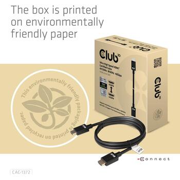 Club3D HDMI kabelis CAC-1372, 2 m, 48 Gbit/s, 10K 120Hz, 3D, zelta kontakti, melns (CAC-1372)