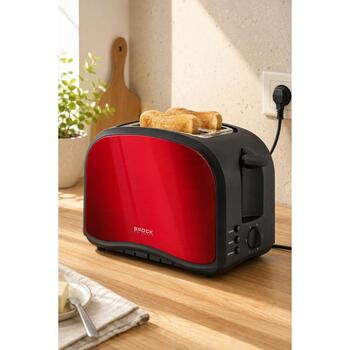 Brock BT 1002 RD tosteris, 800W, 2 maizītes, sarkans, nerūsējošais tērauds, 6 līmeņi, atkausēšana, uzsildīšana (BT 1002 RD)