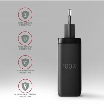 Axagon настенный зарядное устройство ACU-DPQ100 100W, 100-240V, 3 порта, QC 4+, PD 3.0, черный, защита питания (ACU-DPQ100)