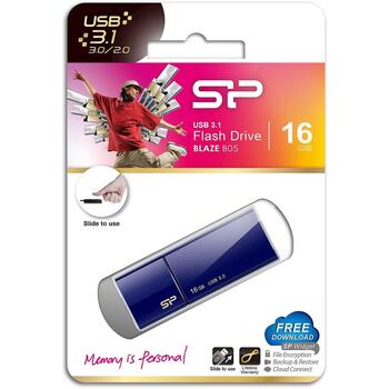 Silicon Power USB флеш-накопитель Blaze B05 SP016GBUF3B05V1D, 16 ГБ, USB 3.1 Gen 1, синий, матовый, LED индикатор, выдвижной (SP016GBUF3B05V1D)