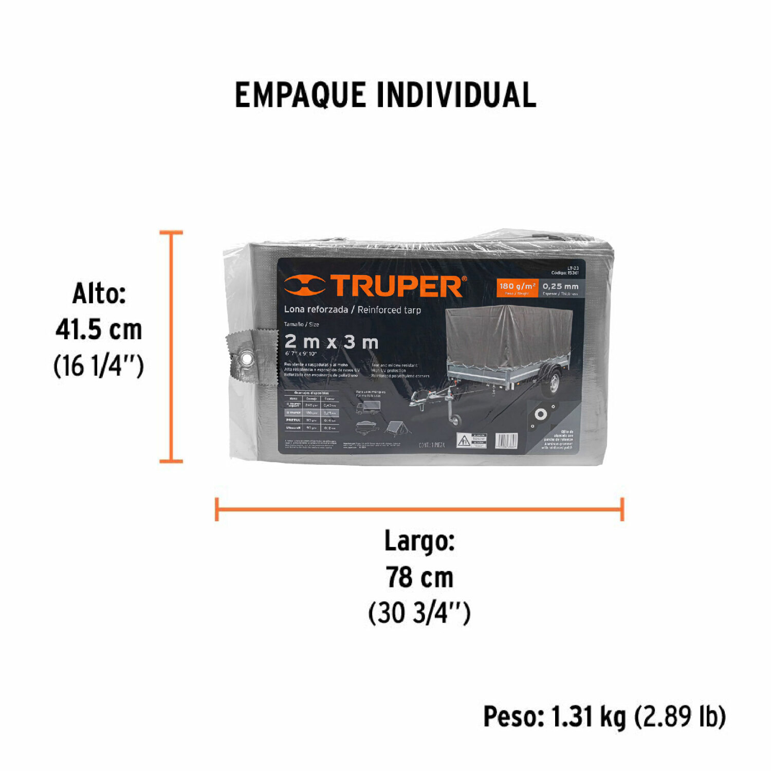 Īpaši izturīgs pelēks brezents 2х3m, 180g/m2 LT-23 TRUPER (LT-23)